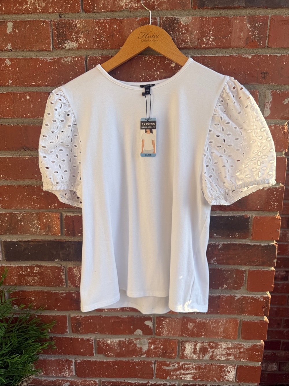 Express White Eyelet Puff Sleeve Top NWT